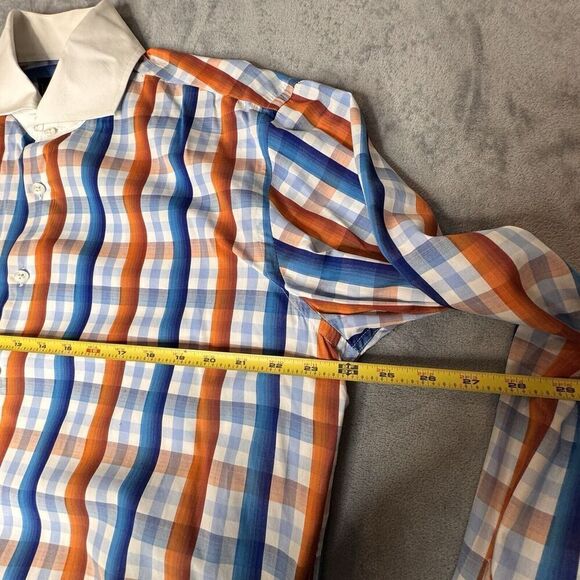 Tiglio Luxe Doppio Ritorio Sz 17 34/35 Cotton Button Shirt Blue Red Orange Plaid - Picture 10 of 11
